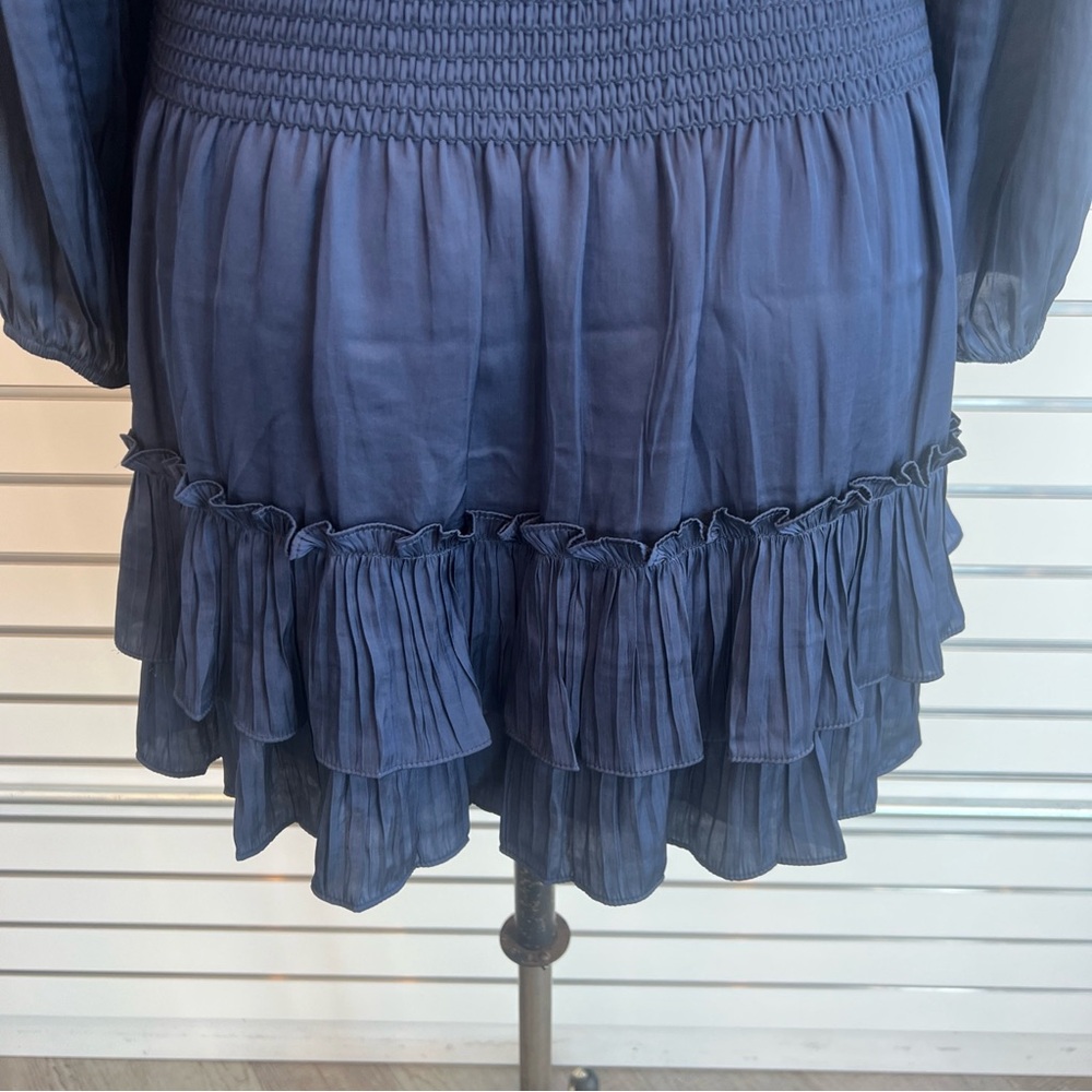 Current Air - Navy Satin Tiered Mini Dressy Dress - Picture 6 of 16
